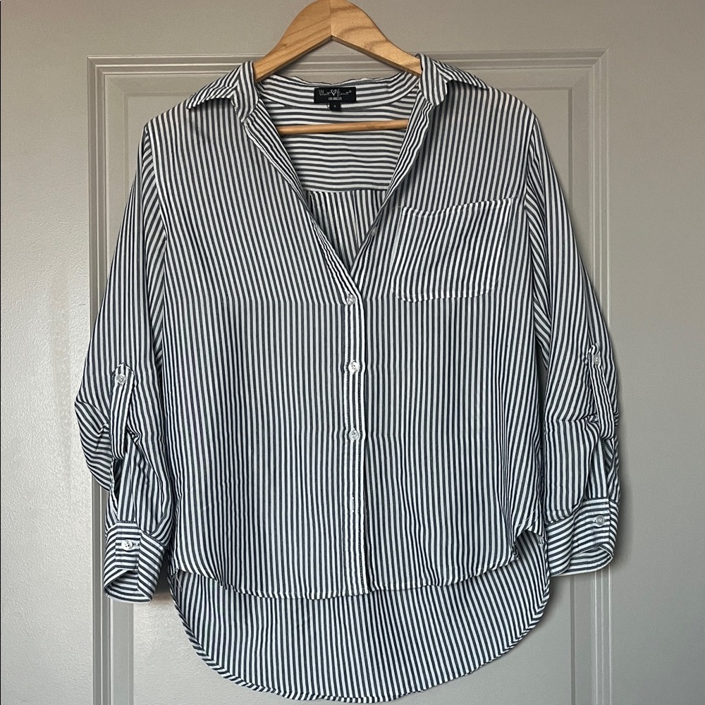 Tailored Button-Down Blouse | Striped, Blue/White | S
